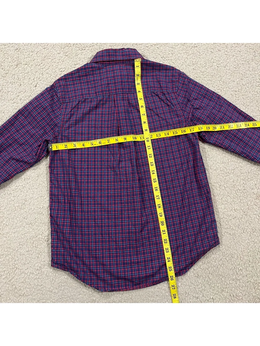 Ralph Lauren Boys Red Blue Plaid Long Sleeve Button Up Shirt Size Large 14-16
